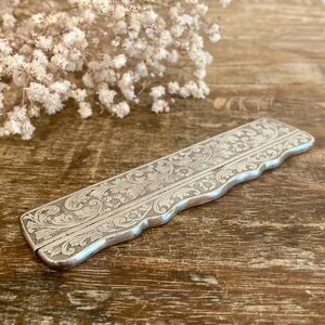 Antique Silver Plated Gold Engraved Comb Box Made in Denmark Flower Pattern